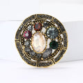Round Multicolor Crystal Medallion Brooch in Gold or Silver view 3