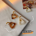 Gold Matte Acrylic Triangle Drop Earrings White Amber Resin view 4