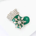 Crystal Trimmed Christmas Stocking Brooch in Red and Green view 3