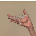 Silver-Tone Crystal Bow Tassel Choker Necklace - One Style view 2
