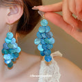 Shell Sequin Cascade Hook Earrings in Pink and Blue view 3