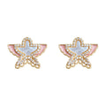 Gold Mother-Of-Pearl Swallow Pink Enamel Pave Stud Earrings view 5