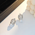 Silver Crown Clear Look Pearl Look Statement Stud Earrings view 4