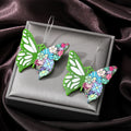 Silver Tone Colorful Butterfly Acrylic Long Hook Earrings view 2