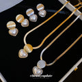 Heart Pearl Pendant Snake Chain Necklace and Matching Studs view 4