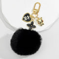 Fluffy Pom Pom Keychain With Heart Bear Charm And Flower Pendant view 2