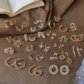 Gold Crystal Geometric Stud Hoop Mixed Style Earrings view 4