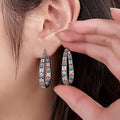 Multicolor Stone Oval Hoop Earrings Metal Jewelry Design view 3