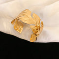 Two Mixed Gold Tone Wide Open Cuffs With Sculpted Flowers Or Leaves view 7