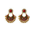 Red and Turquoise Ornate Floral Fringe Statement Earrings view 5