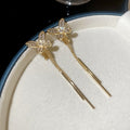Crystal Butterfly Linear Tassel Clip On Earrings With Polished Metal Details view 7