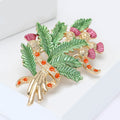 Colorful Enamel Thistle Bouquet Brooch with Green Foliage view 3