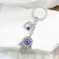 Silver Tone Rhinestone Hamsa Hand Blue Evil Eye Keychain view 9
