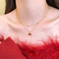 Layered Gold Tone Necklace With Red Heart Pendant Pendant Jewelry view 2