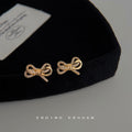 Gold Tone Double Layer Bow Clear CZ Pave Stud Earrings view 3