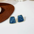 Gold Rim Marbled Trapezoid Statement Stud Earrings in Three Colors view 4