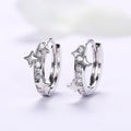 Silver Tone Star and Moon Clear Stone Small Hoop Earrings view 3