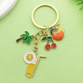 Gold-Tone Fruit And Drink Charm Keychain With Palm Tree And Cherries view 4