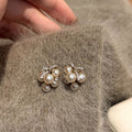 Silver Tone Crystal and Pearl Cluster Flower Stud Earrings view 6