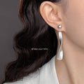 Silver Tone Long Twisted Bar Pearl Top Drop Stud Earrings view 2