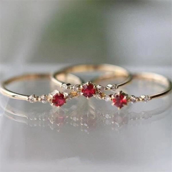 Gold Tone Slim Red Floral Stone Ring Polished Jewelry