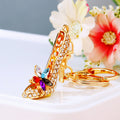 Crystal Floral High Heel Shoe Keychain with Gold Tone Hardware view 3