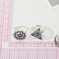 Antique Silver Tone Geometric Blue Evil Eye Adjustable Rings view 2