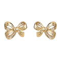 Gold Tone Clear Stone Ribbon Bow Earrings In Stud And Clip Styles view 5