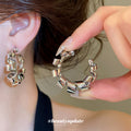 Angular Linked Metal Hoop Stud Earrings Statement Jewelry Pair view 4