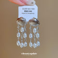 Shell and Faux Pearl Cascade Long Drop Earrings Statement Jewelry Design view 2