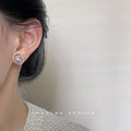 Gold Spiral Pearl White Enamel Clear CZ Stud Earrings view 2