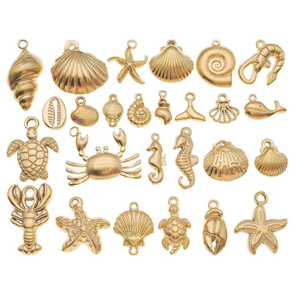 Gold Stainless Steel Seahorse Shell Starfish Charm Pendant for DIY Bracelet Necklace Jewelry