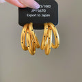 Triple Layer Curved Hoop Earrings in Gold Tone Statement Jewelry view 6