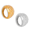 Wide Dome Crystal Pave Statement Ring Gold Steel Tone Band view 5