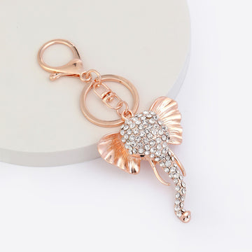 Rose Gold Rhinestone Elephant Head Keychain Lobster Clasp