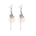 White Floral Disc and Chain Hook Earrings with Polished Metal Details view 5