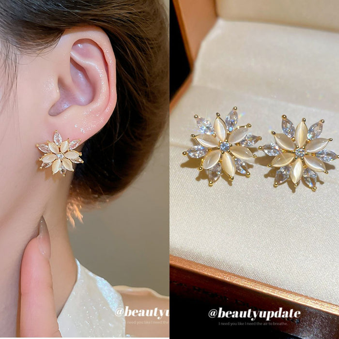Pink White Floral Crystal Stud Earrings Fashion Jewelry