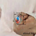 Orange Blue Oval Ring in Antique Silver-Tone Metal Jewelry view 4