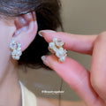 Pearl and Crystal Floral Cluster Clip Earrings in Three Styles view 4