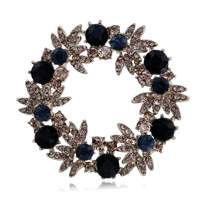 Floral Wreath Wreath Crystal Metal Brooch Pin 5 x 5 cm