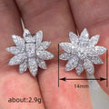 Silver Tone Layered Flower Stud Earrings With Clear Stones view 5