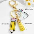 Acrylic Pencil And Notebook Charm Keychain With Yellow Suede Tassel view 4