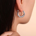 Gold Steel Open Hoop Earrings Five Pearl Beads Titanium Steel view 2