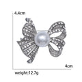 Pearl and Crystal Ribbon Bow Brooch in Three Metal Tones view 5