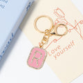 Pink Enamel Rhinestone Initial Letter Tag Keychain A-Z view 2