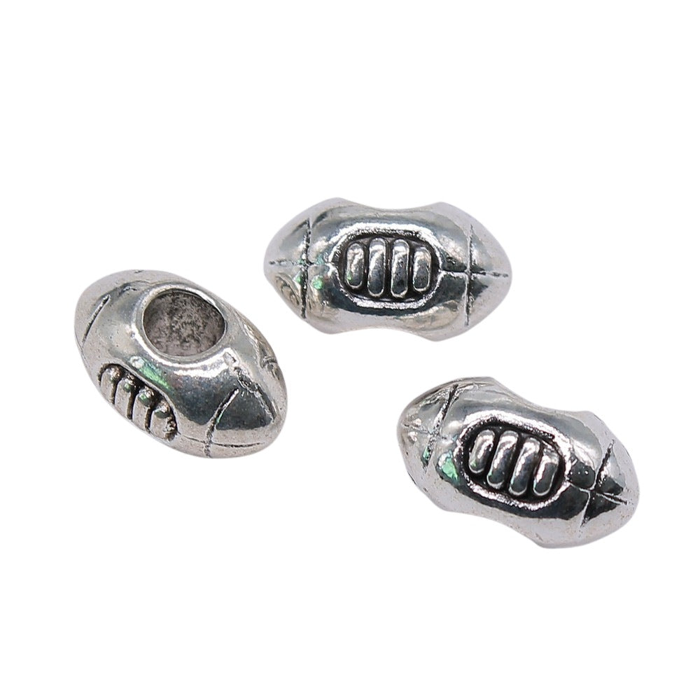 14x9x8mm 2.7g Antique Silver Zinc Alloy Football Large Hole Beads for DIY Bracelet Jewelry Making