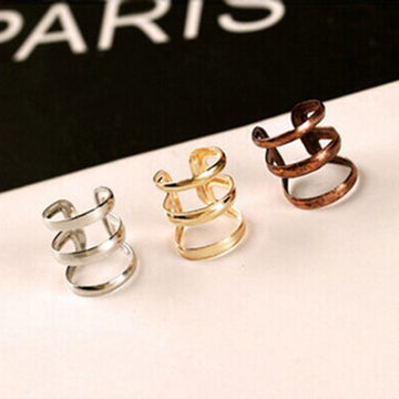Gold and Silver Triple Open Band U-Shaped Ear Cuffs