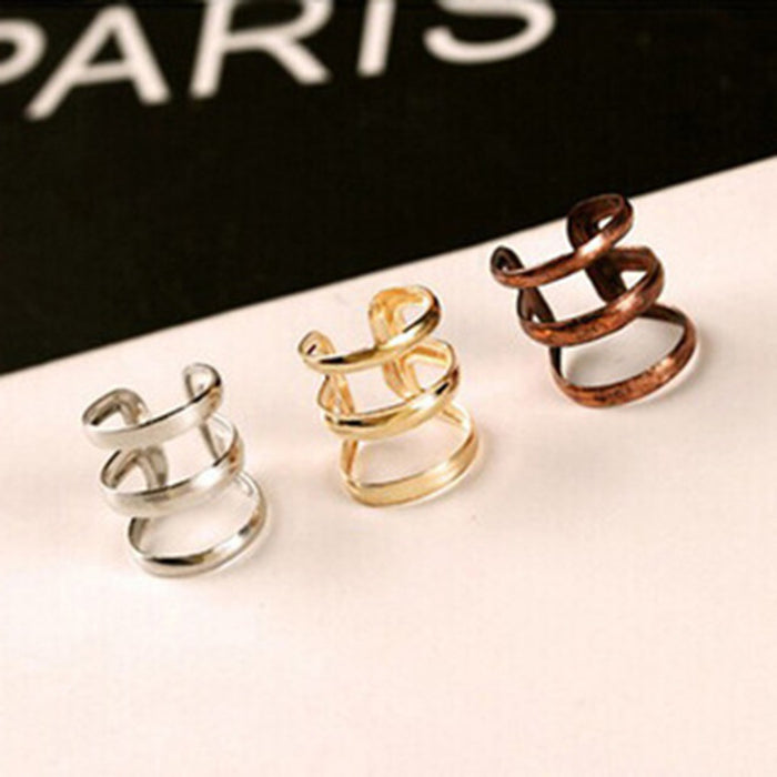 Gold and Silver Triple Open Band U-Shaped Ear Cuffs