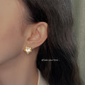 Gold Heart Crystal Stud Earrings Ornate Beaded Frame view 2