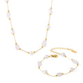Gold Pearl Natural Stone Station Necklace Bracelet Set view 5